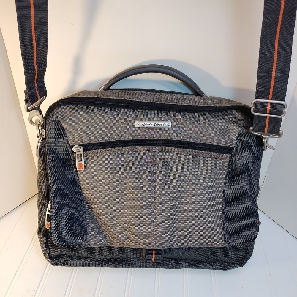 Eddie Bauer Black Nylon Messenger Bag Laptop Case Commuter Shoulder Bag